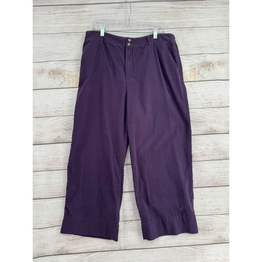 Garnet Hill Cropped Pants Women 16 Purple Corduroy Wide Leg 51052